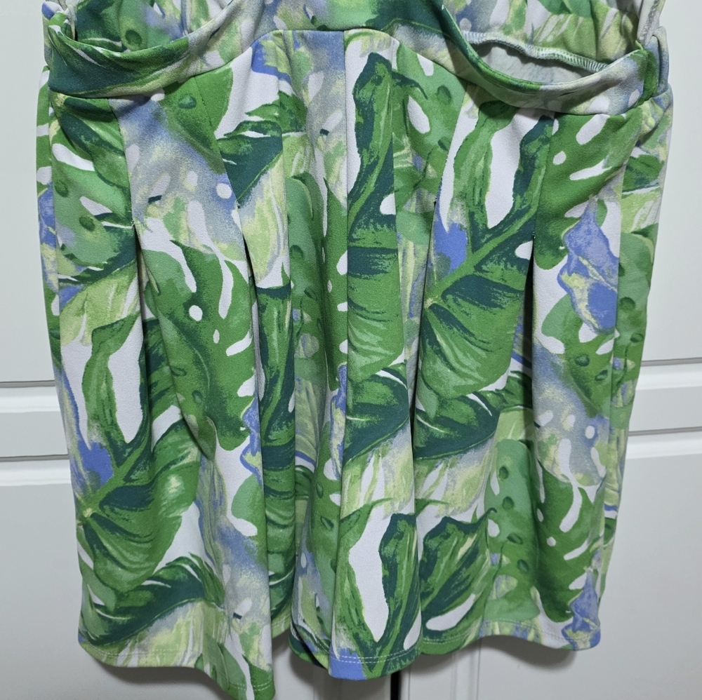 Madden NYC Romper Fit & Flare Green Tropical Leaf Cut Out Halter Boho Summer - Picture 9 of 16